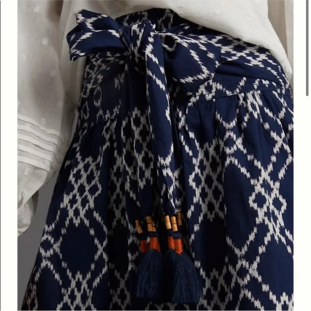 Anthropologie Navy Blue Rimbaud Tie-Waist Cotton Mini Skirt - Picture 2 of 11
